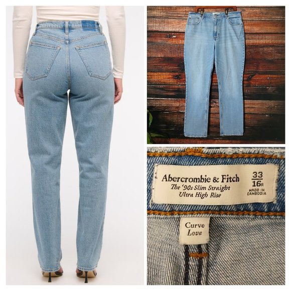 Abercrombie & Fitch Jeans Size 16 Curve Love 90s Slim Straight Ultra High Rise - Picture 1 of 11